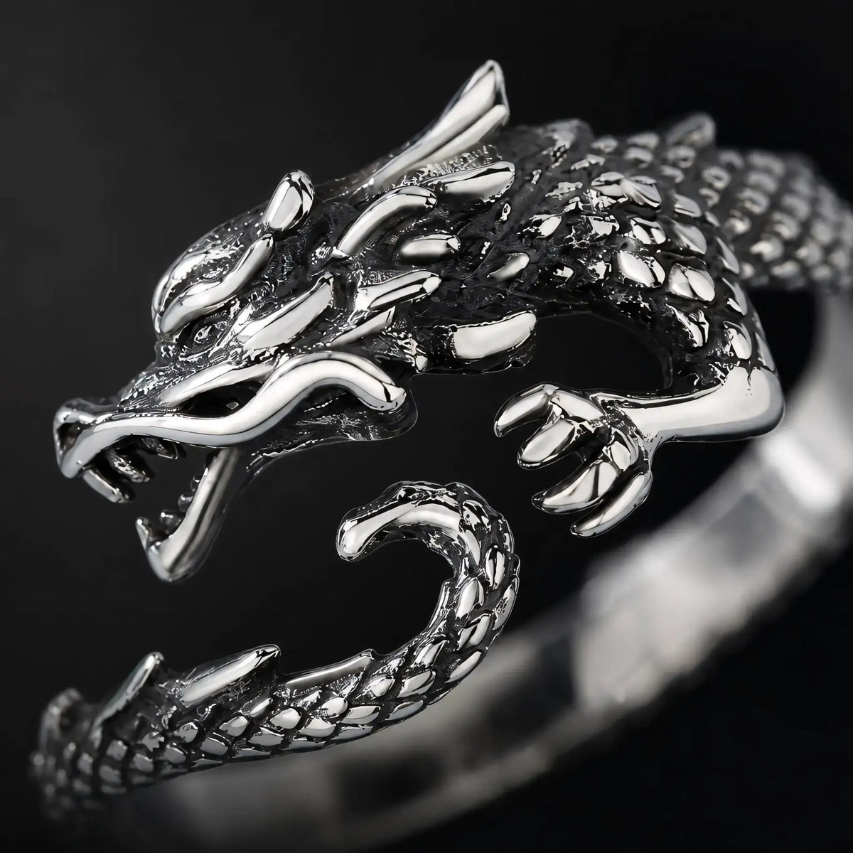 Bague dragon argent 925 réglable finition vintage authentique