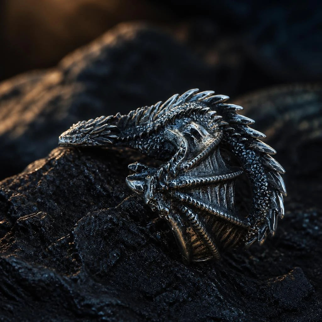 anneau dragon aile metal ajustable pour homme