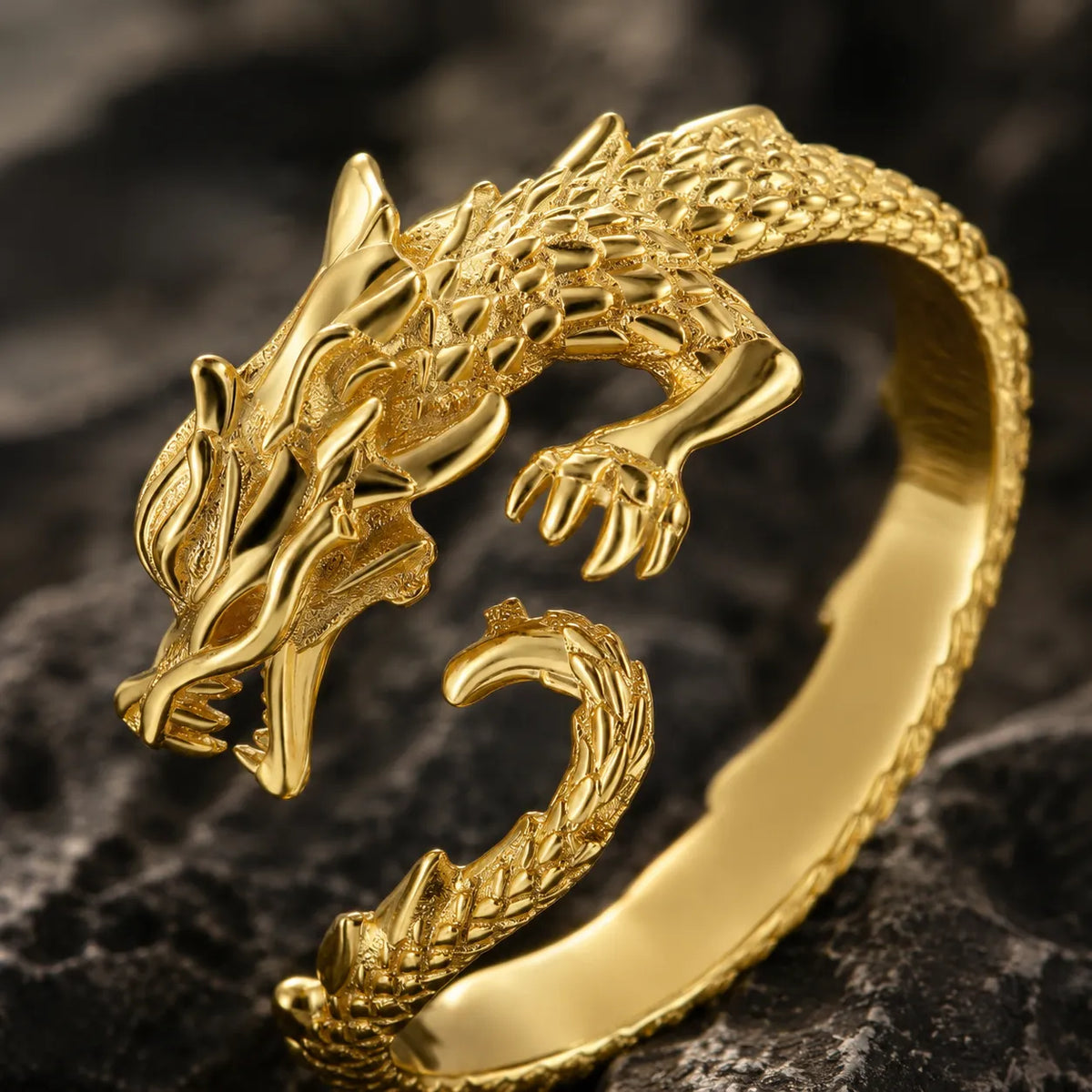 anneau dragon doré ajustable écailles sculptées