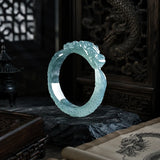 Anneau dragon en jade bleu vert style vintage symbolique