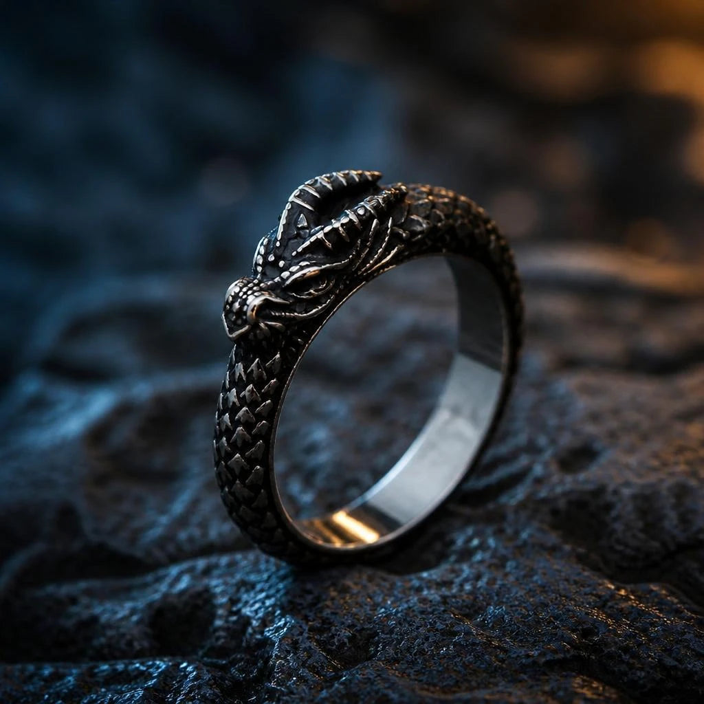 anneau dragon viking acier inoxydable ajustable