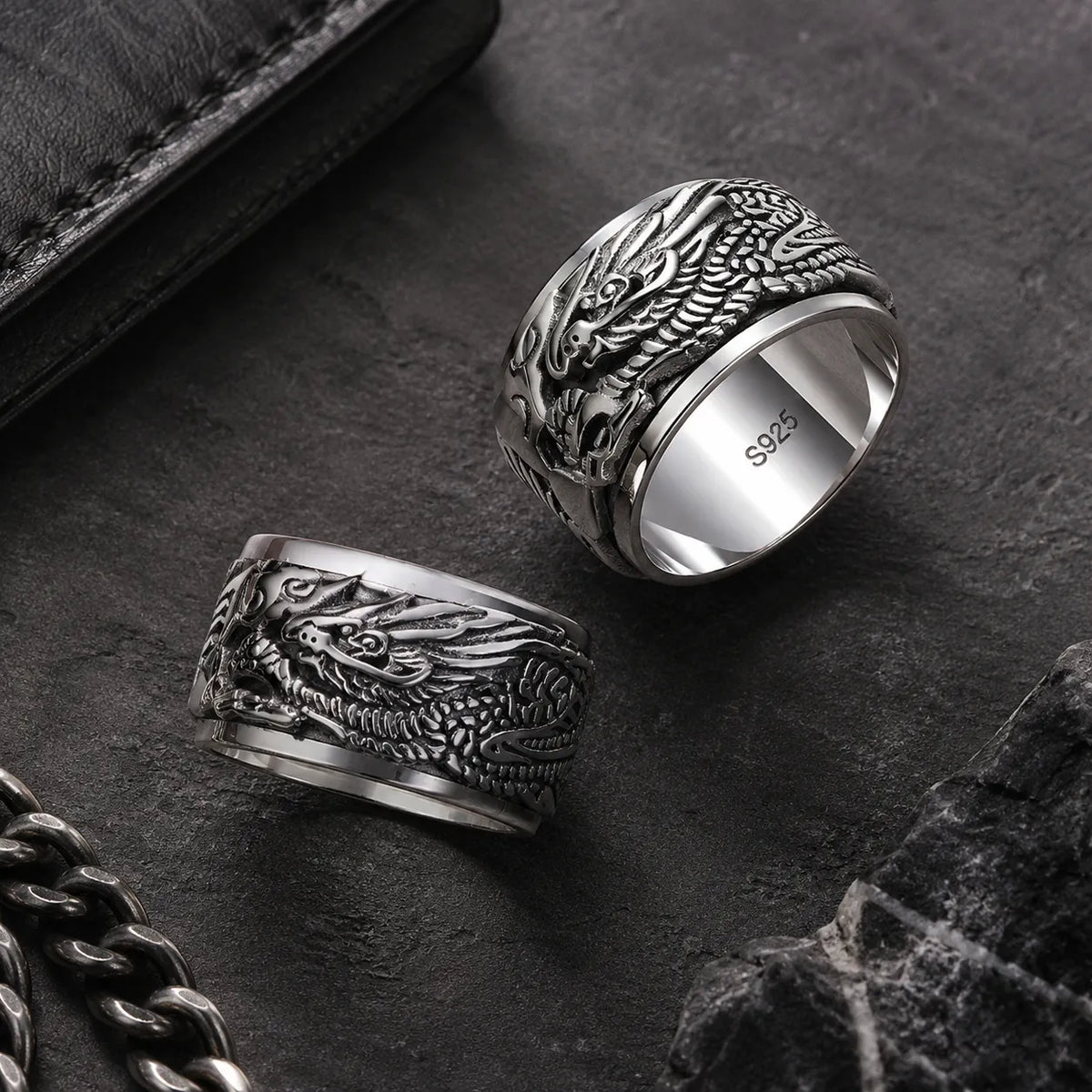 bague draconique argent finition polie