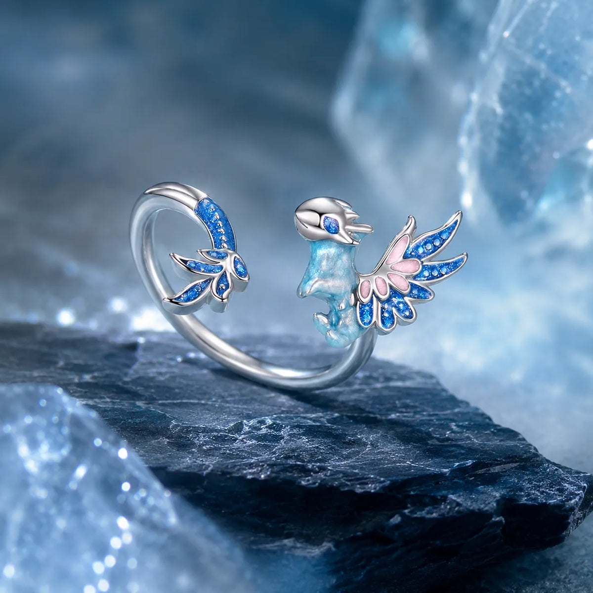 bague draconique argent zircon émail