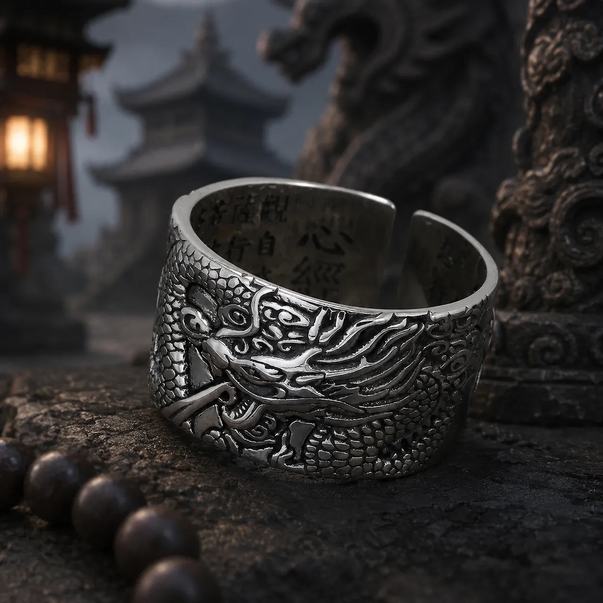 bague draconique gravures sutra style mystique