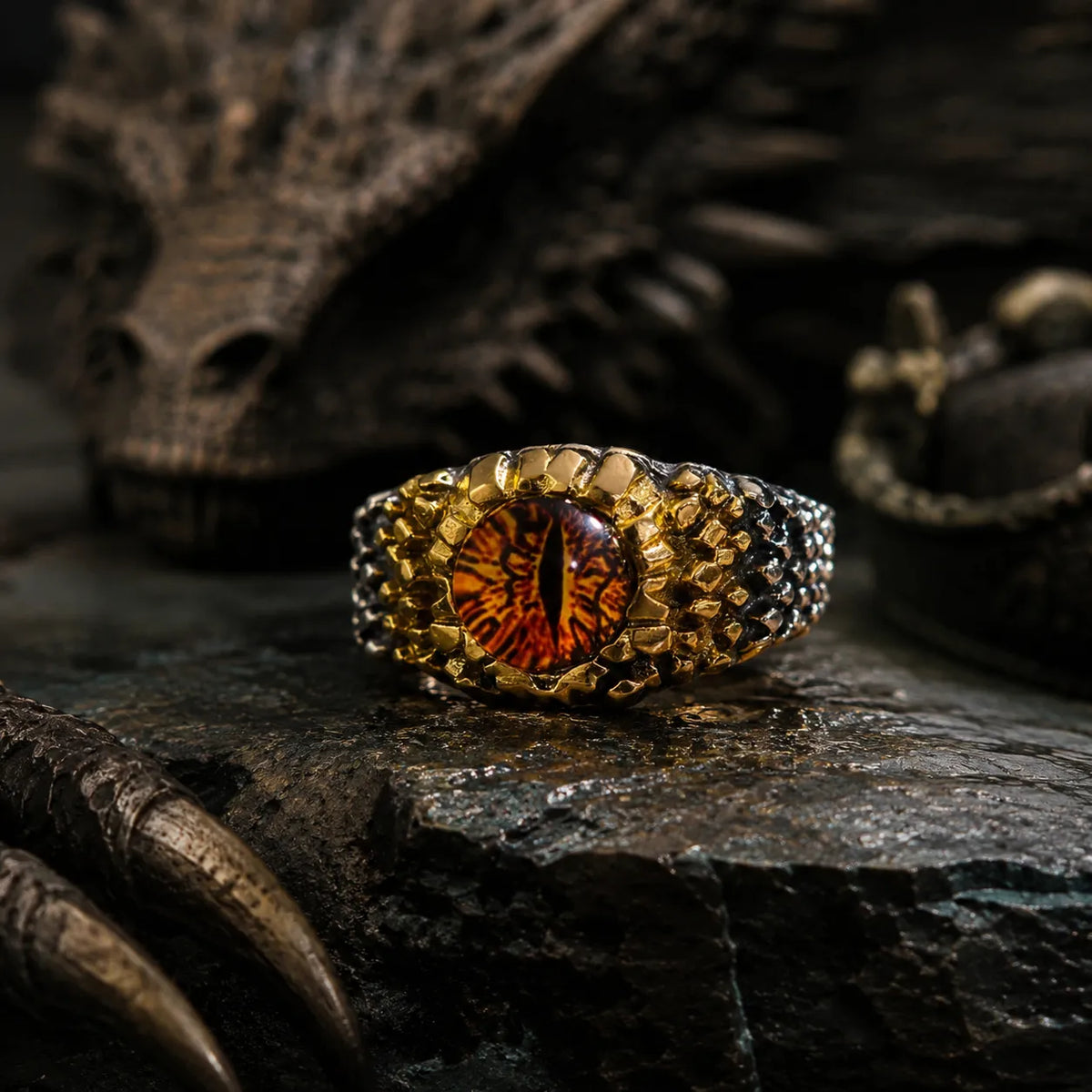 bague draconique oeil jaune zirconium