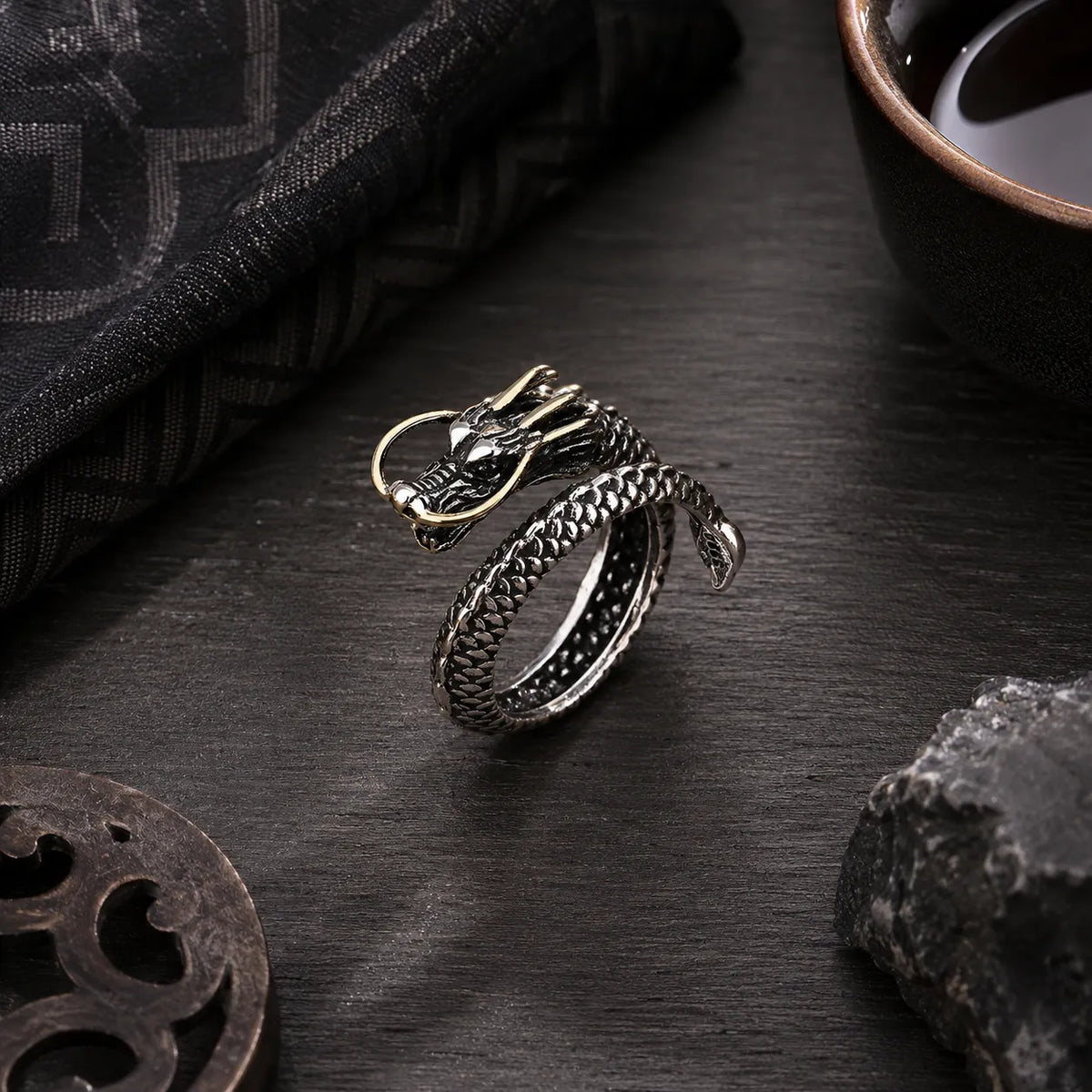 bague dragon argent finition vintage