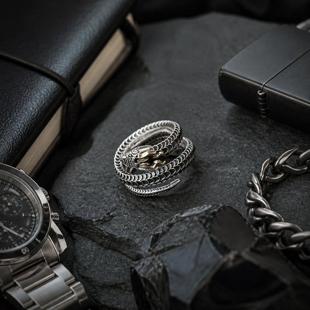 Bague dragon argent sterling 925 massif