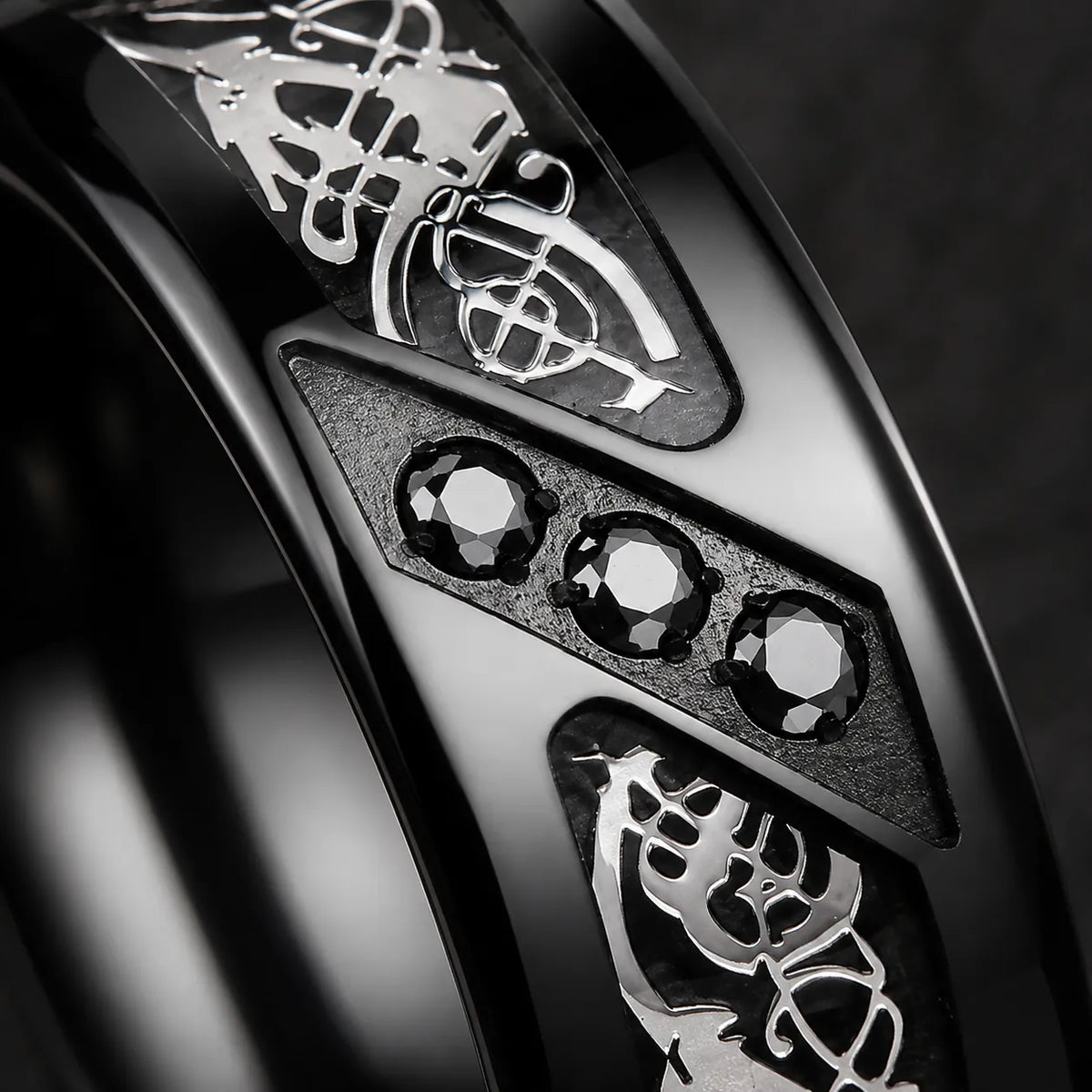 bague dragon celtique avec zirconium noir