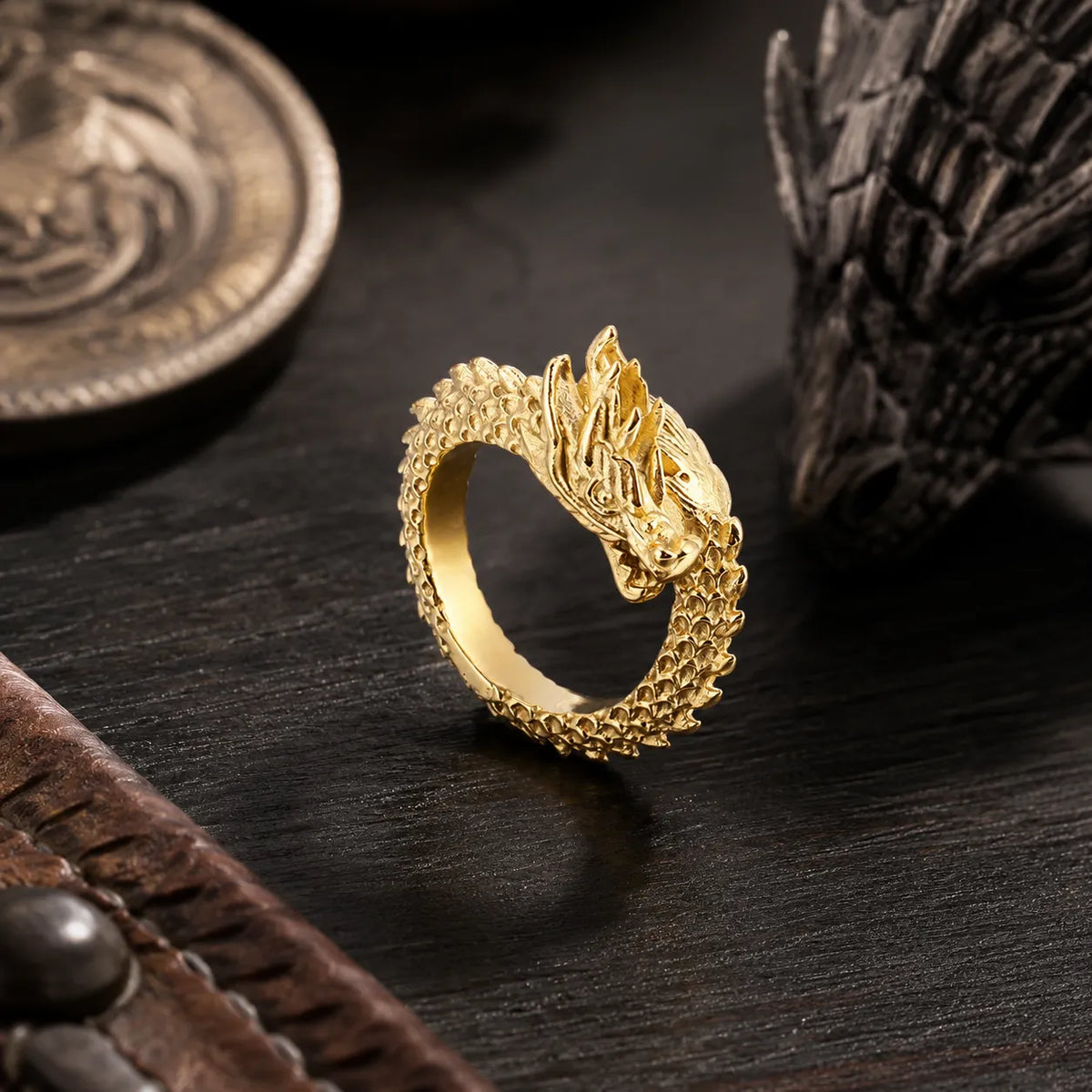 bague dragon dorée style punk premium