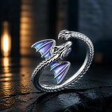 Bague Dragon fantasy ajustable argent sterling elegant