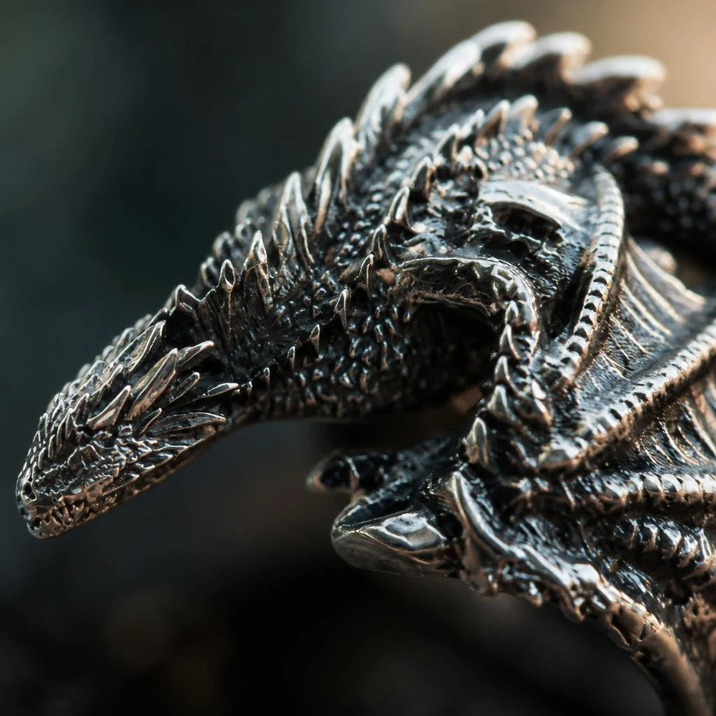 Bague Dragon gothique ajustable reliefs detailes
