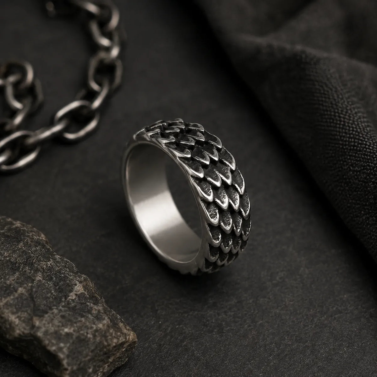bague dragon homme relief écailleux