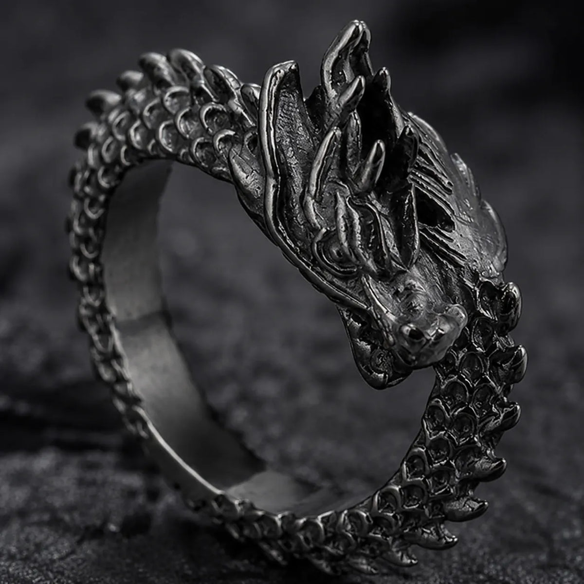 Bague Dragon Noir acier inoxydable
