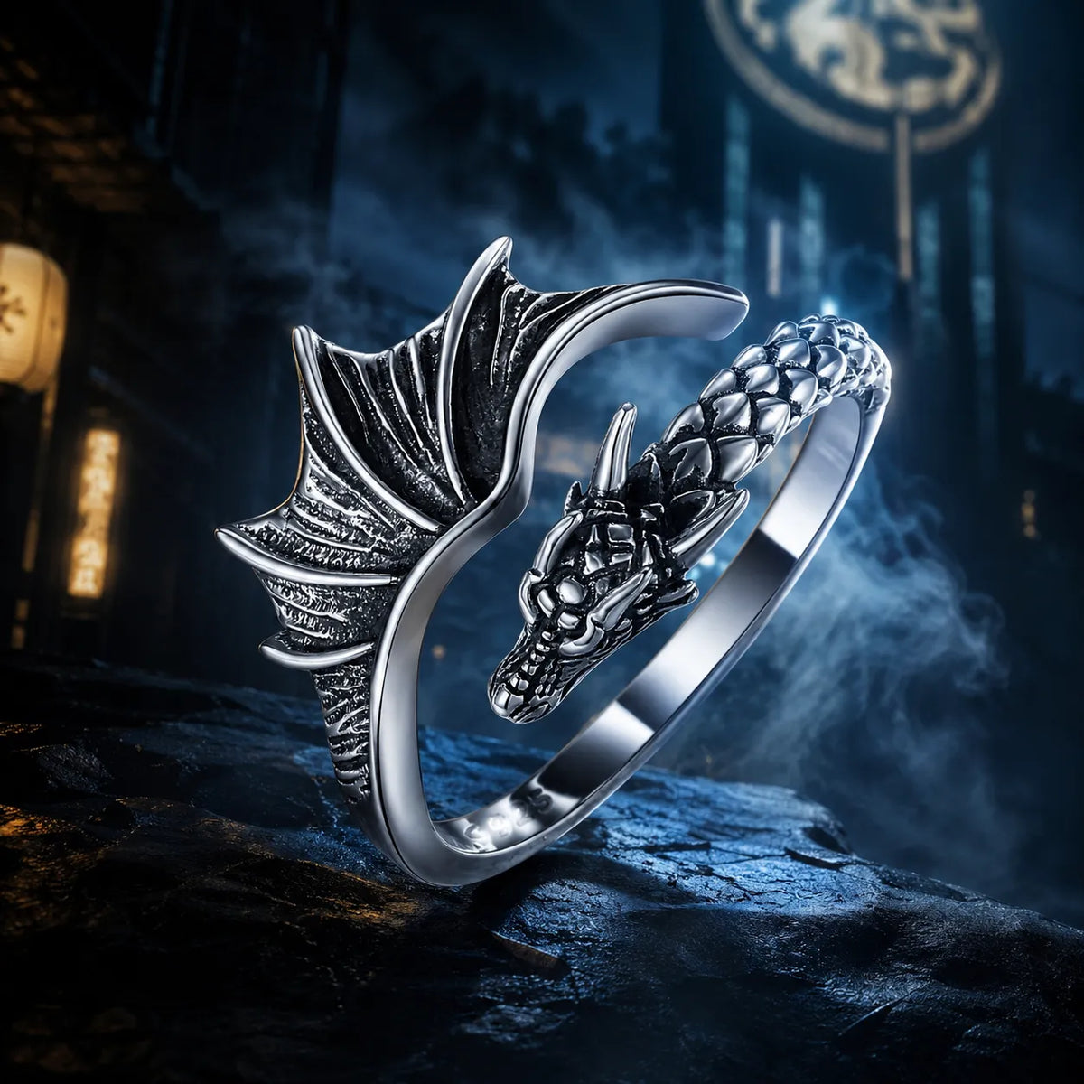 bague dragon ouverte finition vintage