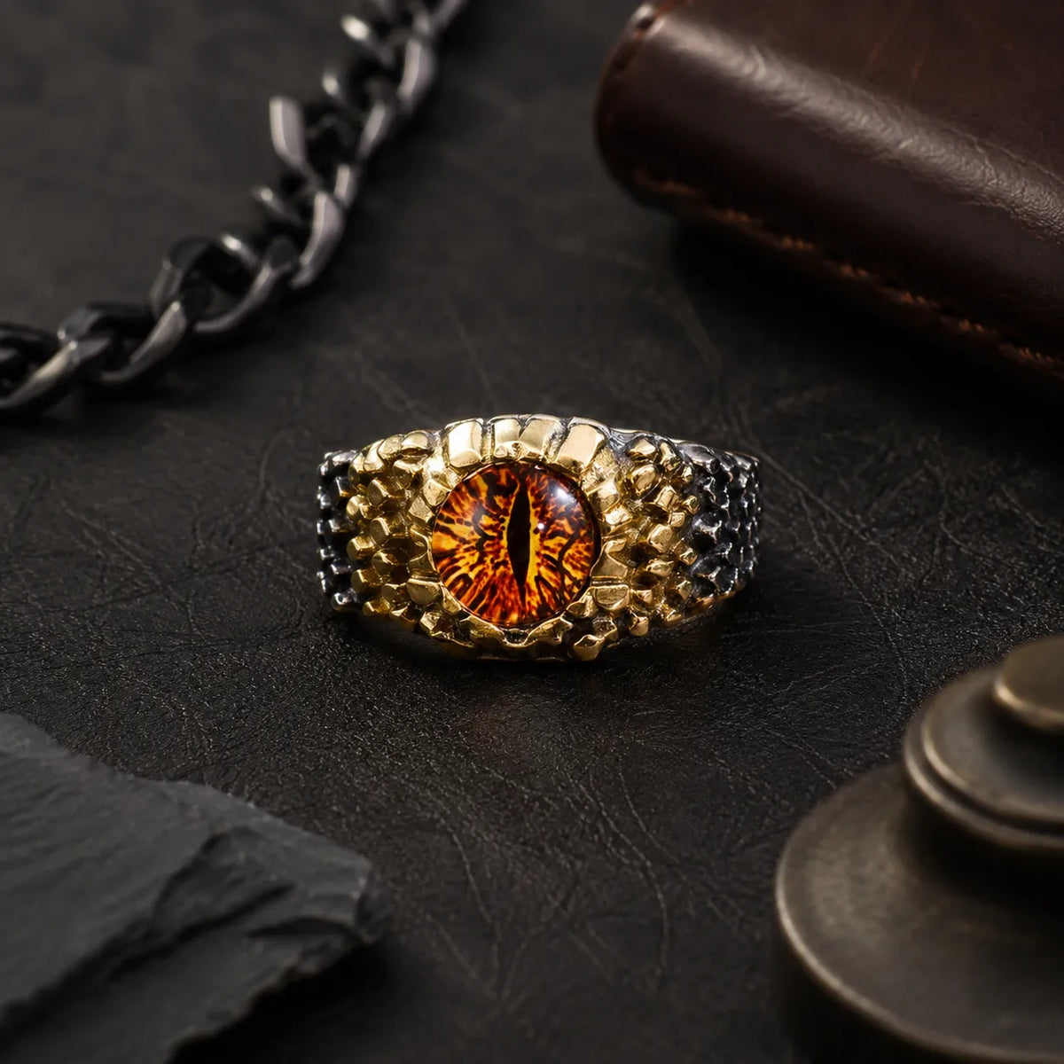 bague dragon réglable finition sombre premium