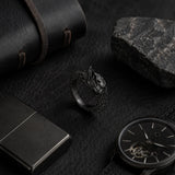bague punk dragon noir reliefs premium