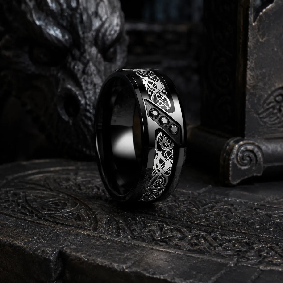 bijou dragon celtique noir style fantasy homme