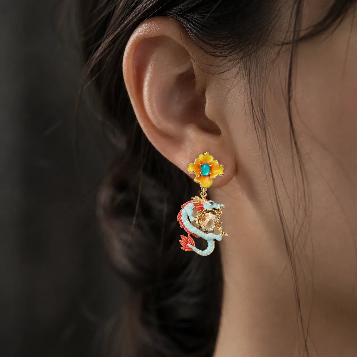 Boucle d'Oreilles en Forme de Dragon émaillée