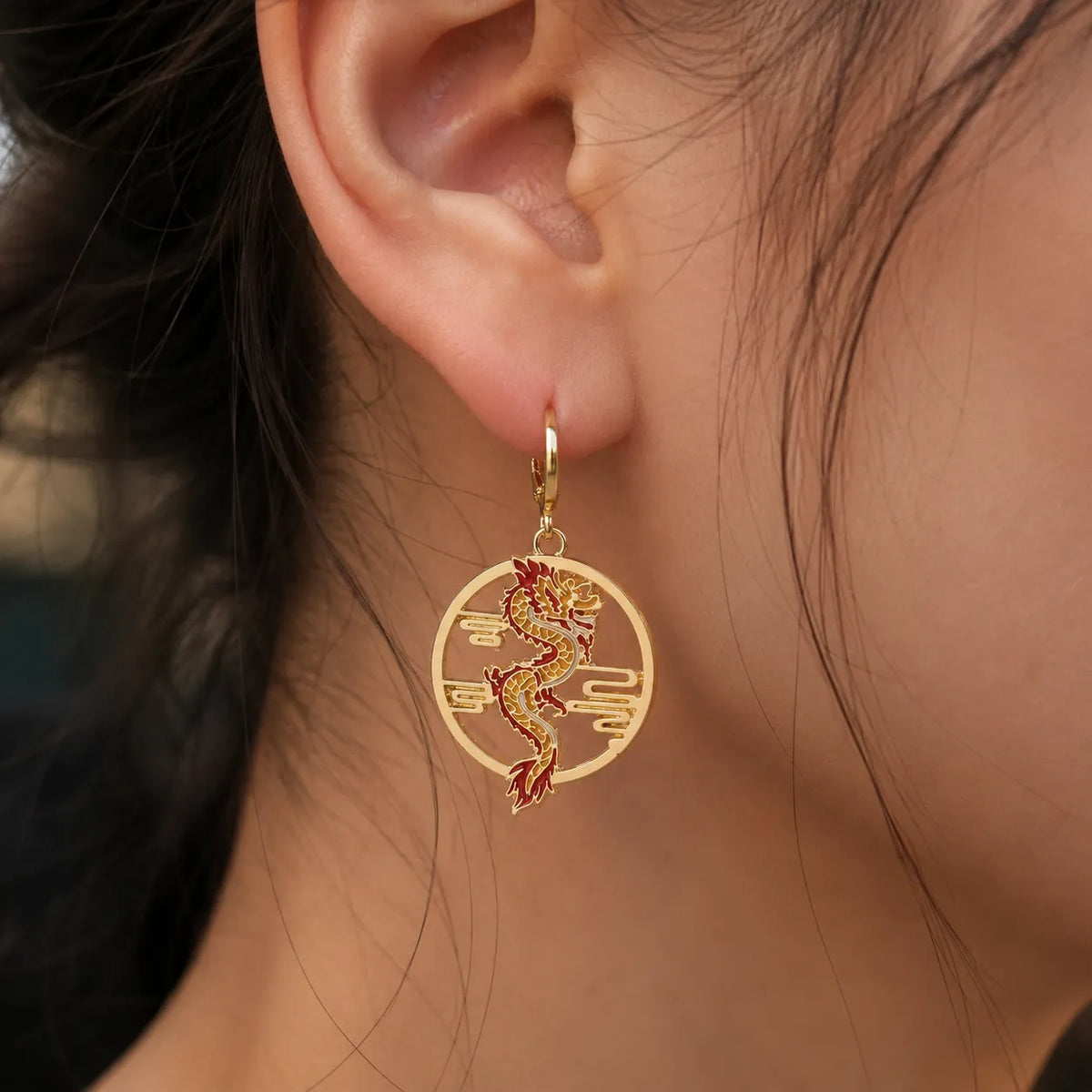 Boucles d'Oreilles Dragon Chinois pendantes