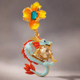 boucles dragon bleu zircon doré