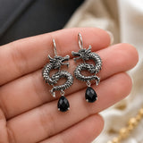 boucles dragon pendantes pierre noire