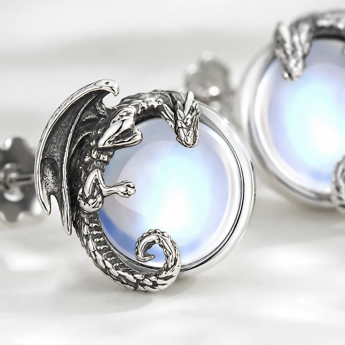 boucles dragon pierre de lune ailes