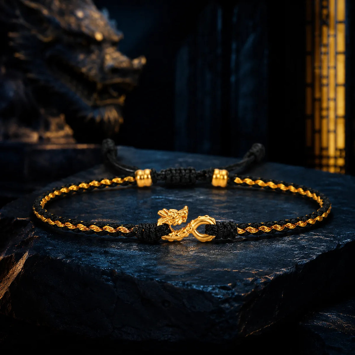 Bracelet Dragon noir doré réglable