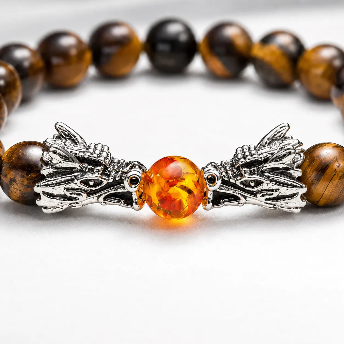 bracelet dragon perles brunes double dragon