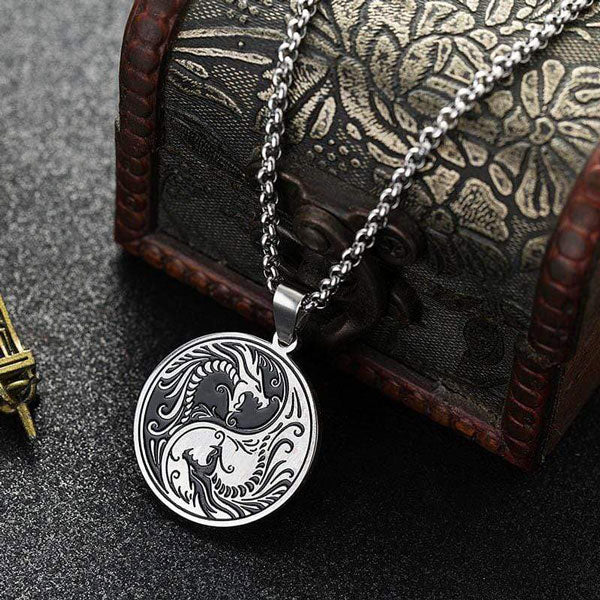 Collier Pendentif Dragon Double