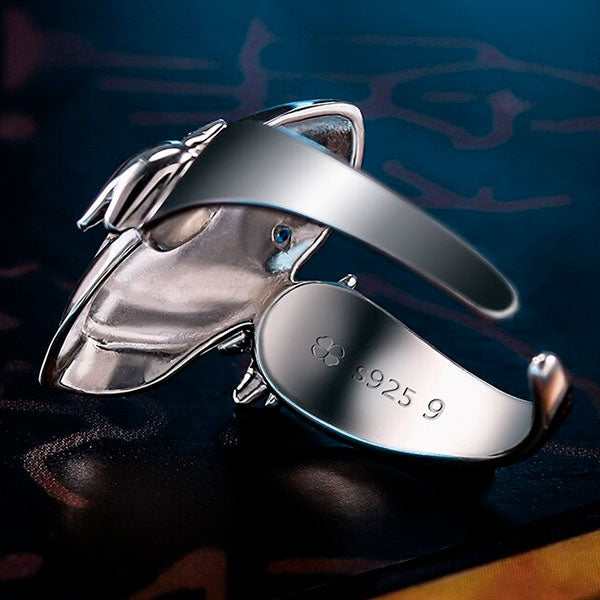 Bague dragon blanc aux yeux bleus