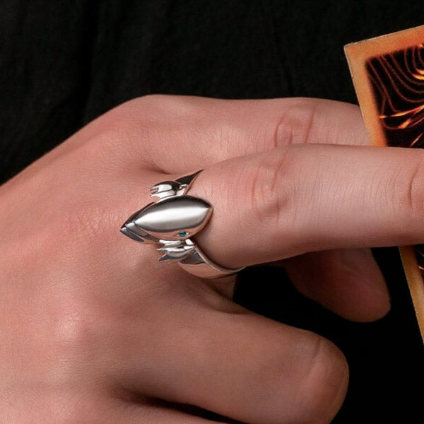 Bague dragon blanc aux yeux bleus