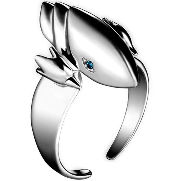 Bague dragon blanc aux yeux bleus