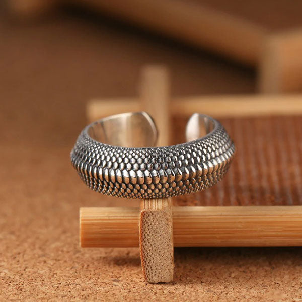 Bague dragon écaille argenté