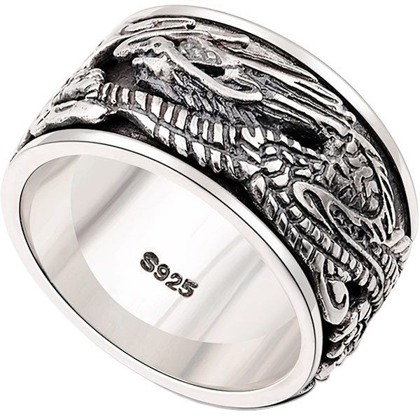 Bague dragon homme argent