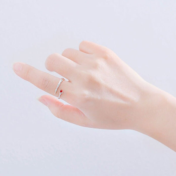 Bague Dragon Lame Rouge (Argent)