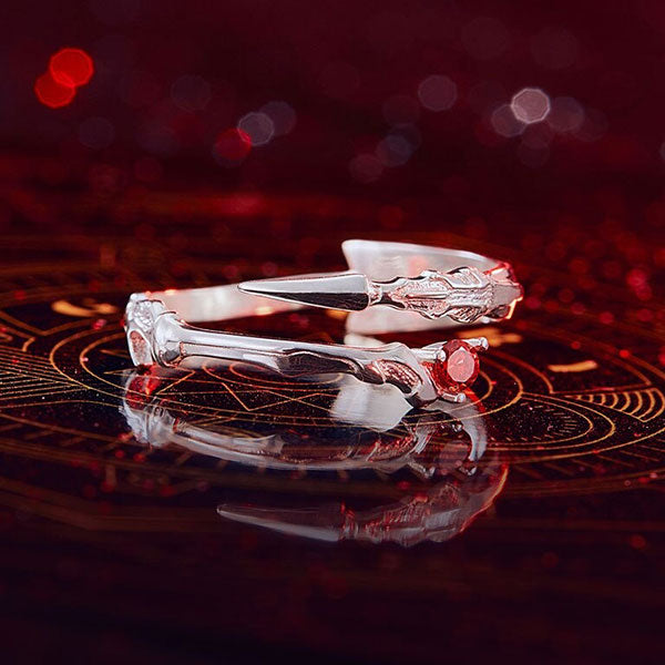 Bague Dragon Lame Rouge (Argent)