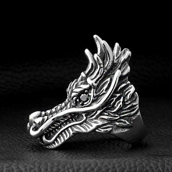 Bague Tête de Dragon aux Yeux Noir