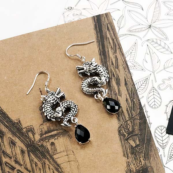 Boucle d'oreille dragon argent