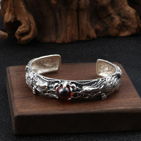 Bracelet Dragon Pierre Agate (Argent)