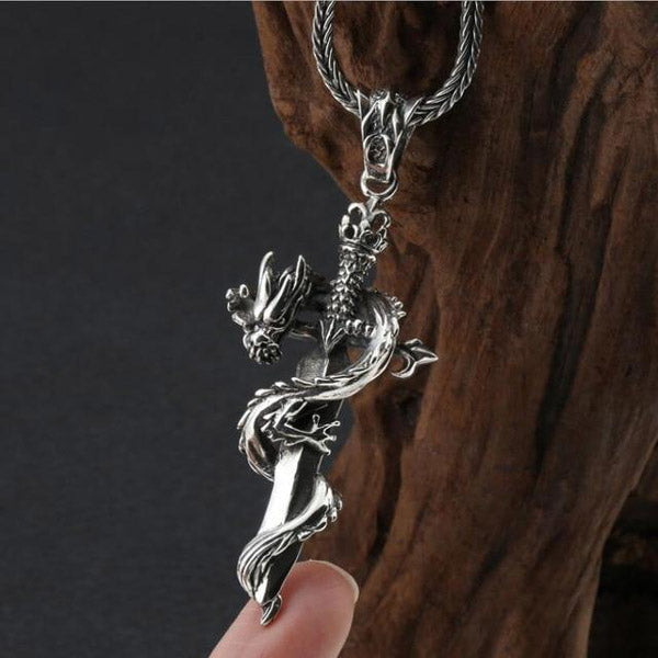 Collier Dragon Épée Argent