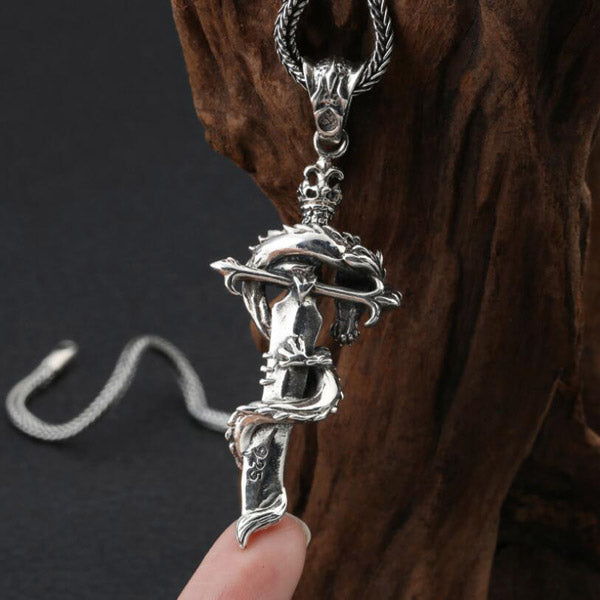 Collier Dragon Épée Argent