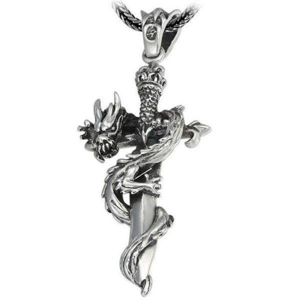 Collier Dragon Épée Argent