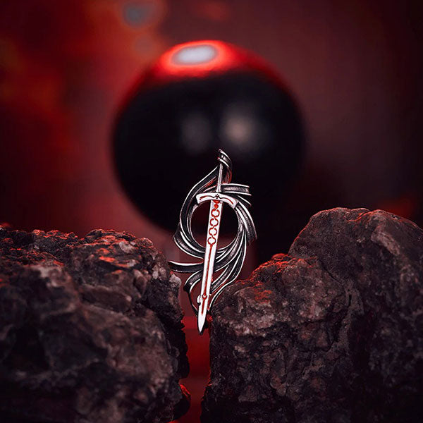 Collier Dragon Épée Rouge (Argent)