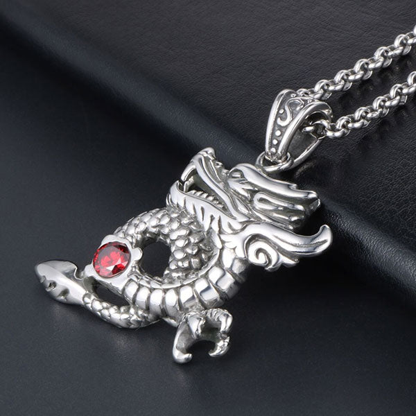 Collier dragon pierre rouge