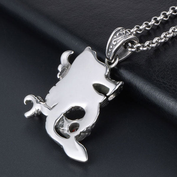 Red Stone Dragon Necklace (Steel)