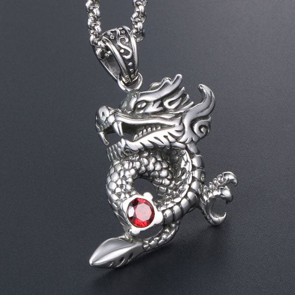 Collier dragon pierre rouge