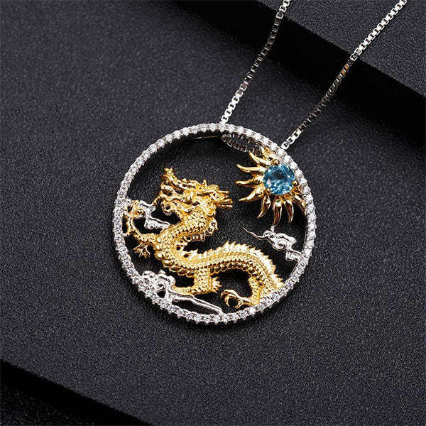 Collier Dragon Topaze Bleu (Argent)
