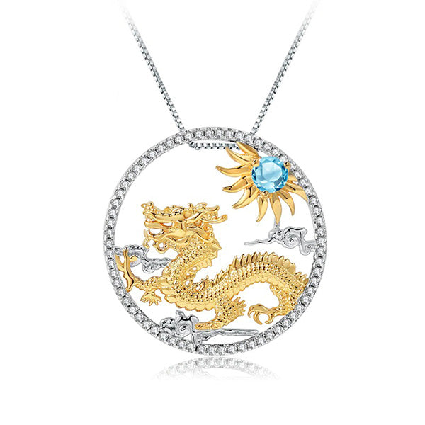 Collier Dragon Topaze Bleu