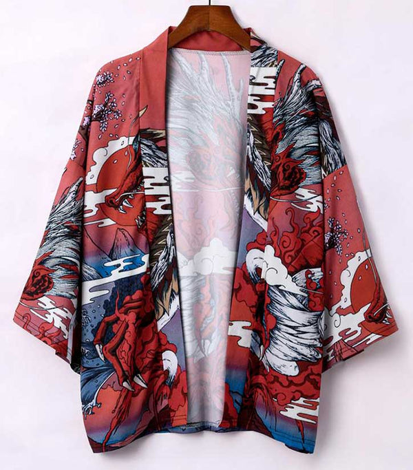 Haori japonais homme dragon rouge