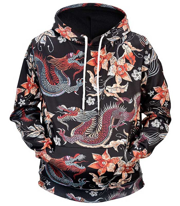 Sweat dragon chinois fleuri